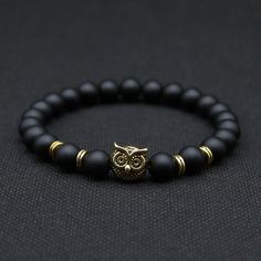 Owl Head Bracelet freeshipping - Jersey One Black Bracelet With 108 Beads, Gold Wristband With 8mm Beads, Casual Black Jewelry With Spacer Beads, Adjustable Charm Bracelet With Black Beads, Black Beads Charm Bracelet, Spiritual Black Beaded Charm Bracelet, Elegant Black Beaded Charm Bracelet, Adjustable Black Charm Bracelet With 8mm Beads, Black Charm Bracelet With 8mm Beads