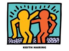 a poster with an image of two people touching each other's hands, and the words kelth haring print retrospective 1932 - 1950