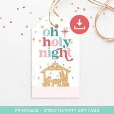 DOWNLOAD + PRINT INSTANTLY! -  'Oh Holy Night' - these beautiful blue, pink & red - and gold NATIVITY Christmas gift tags are perfect to attach to any gift or treat to elevate your gift wrapping - and add a touch of elegance ♥ Print on cardstock and attach with ribbon, or print on sticker paper and attach to your gift ♥♥ Please note - the *sparkly* gold effect is graphics only - and will print with a regular gold color ink from your printer. For more of a *sparkly* touch - you can print on glossy/shimmer paper - OR - add your own glue & sparkles!  ------------------------------- YOU MAY ALSO LIKE: ------------------------------- Nativity Tags (navy): https://www.etsy.com/ca/listing/1337240674 Oh Holy Night Navy ROUND tags: https://www.etsy.com/ca/listing/1351257487 Nativity Tags (black): h Christian Christmas Tags, Jesus Birthday, Nativity Christmas, Oh Holy Night, Night Christmas, Round Tags, Glitter Pens, Christmas Tags