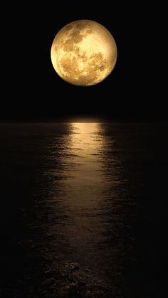 the full moon is reflected in the water