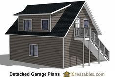 a two story garage with an attached garage plans on the front and second floor are shown