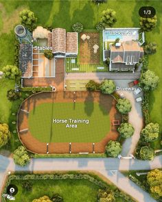 an aerial view of a horse training area