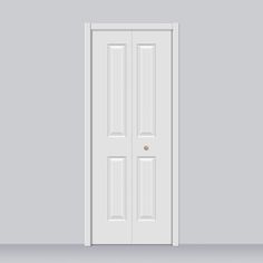 an empty room with a white door on the wall and carpeted floor, in front of a gray wall