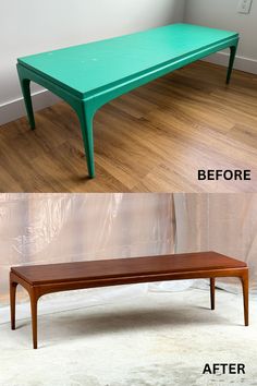 before and after photos of a coffee table