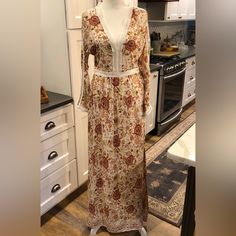 Lucca Nwt Brown Ivory Floral Embroidered Lace Maxi Dress Size S Brand New With Tags Gorgeous Dress!!! Please See Photos For Details And Measurements. Tags: Boho, Bohemian, Beachy, Granny, Granny Core, Coastal Grandma, Festival, Prairie, Prairie Core, Coastal Cowgirl, Medieval, Couture, Floral, Vintage, Crochet, Maxi Dress, Empire Waist, Summer, Western, Country, Railroad Lace Cream Long Sleeve Maxi Dress For Brunch, Beige Long Sleeve Maxi Dress With Lace Trim, Cream Long Sleeve Maxi Dress With Floral Print, Cream Lace Maxi Dress For Brunch, Cream Bohemian Maxi Dress With Floral Embroidery, Cream Maxi Dress With Floral Embroidery, Bohemian Cream Maxi Dress With Floral Embroidery, Cream Maxi Dress With Lace Trim, Beige Floral Print Maxi Dress For Wedding