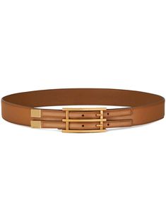 camel brown calf leather double buckle fastening punched holes adjustable fit gold-tone hardware Belt Brown, Leather Belt, Calf Leather, Camel, Fashion Branding, Gold Tones, Art Deco, Buckle, Women Accessories