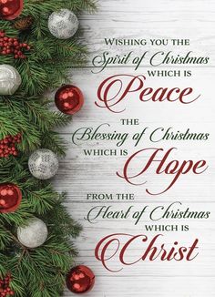 a christmas card with the words, wishing you the spirit of christmas which is peace