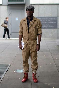 Streetstyle Workwear, Farmer Style, Street Style London, Mode Hip Hop, Suit Styles, Military Parka, Men Jumpsuit