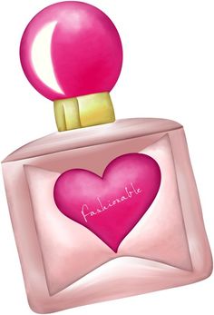 a pink perfume bottle with a heart shaped balloon on top that says fahlernatie