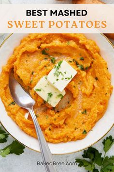 mashed sweet potatoes with butter and parsley on top