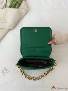 Bird in Bag - Fashionable Shoulder Bag for Women with Chain and Embroidery Detail in Dark Green Color Green Chain Crossbody Shoulder Bag, Green Square Bag With Chain Strap, Green Satchel With Chain Strap, Green Shoulder Bag With Chain Strap As Gift, Green Shoulder Satchel With Chain Strap, Green Chain Shoulder Bag Fashion Accessory, Green Chain Shoulder Bag, Stylish, Green Chain Shoulder Bag For Fashion, Green Pouch Shoulder Bag With Chain Strap