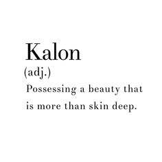 the words kalon adj are written in black and white