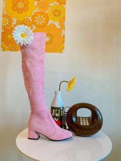 The Jane Boot in Bubblegum Pink – Miracle Eye Casual Pink Suede Boots, Retro Suede Boots For Fall, Pink Suede Boots With Round Toe, Vintage Suede Boots For Fall, Pink Boots Aesthetic, Miracle Eye, Boots Aesthetic, Pink Boots, London Town