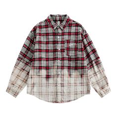 Color: Red, Size: M Plaid Shirts, Long Sleeve Plaid Shirt, Style Cardigan, Loose Style, Grunge Aesthetic, Fashion Styles, Fashion Sewing