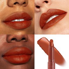 A dark terracotta shade for major looks ✨ Terra Cotta Lipstick, Rust Red Lipstick, True Autumn Lipstick, Deep Autumn Makeup Looks, Terracotta Lip, Cinnamon Lipstick, Terracotta Lipstick, Cinnamon Makeup, Terracotta Makeup