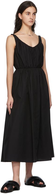 Sleeveless organic cotton poplin mid-length dress in black featuring gathering throughout. · Zip closure at back · Fully lined Supplier color: Black Cotton Poplin Dress, Black Bustier, Tiered Midi Dress, Poplin Dress, Cotton Midi Dress, Madewell Dresses, Flutter Sleeve Dress, Midi Dress With Sleeves, Mid Length Dresses