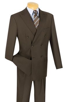 Brown Regular Fit Suit 2 Piece, Double-breasted suit, 6x2 Buttons, Side vents, Pleated pants. Classic Suits, Dress Business, Church Suits, Business Suits, Men Suit, Solid Brown, Flat Front Pants, Tuxedo Shirts, Classic Suit