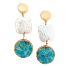 2.25″ long Genuine Turquoise Baroque Pearls Responsible Jewelry Council Certified 22k gold plate Handcrafted in our TX studio Bride Earrings Pearl, Pearl Bride, Bride Earrings, Genuine Turquoise, Pearl Drop Earrings, Pearl Drop, Baroque Pearls, 22k Gold, Turquoise Jewelry