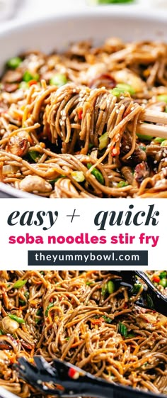 easy and quick noodle stir fry in a white bowl