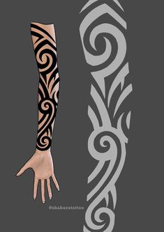 an arm and hand tattoo design on a gray background