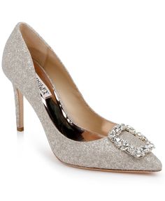 in stock Luxury Evening Wedding Shoes With 4-inch Heel, Glamorous Synthetic Wedding Shoes With 4-inch Heel, Glamorous Silver Wedding Shoes With 4-inch Heel, Glamorous Crystal-embellished Slingback Pumps For Formal Occasions, Glamorous Silver Slingback Pumps With 4-inch Heel, Elegant Pumps, Badgley Mischka Shoes, Satin Shoes, Satin Pumps