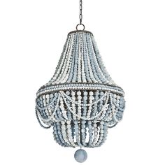 a chandelier with beads hanging from it's side on a white background