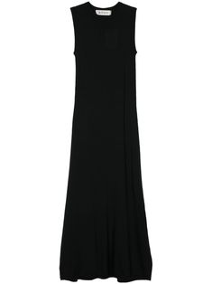 black fine ribbed ribbed trim crew neck sleeveless slight flare straight hem long length unlined Long Length Dresses, Maxi Dress Black, Versace Outfit, City Dress, Dress Home, Maxi Tank Dress, Summer Beach Wear, Cream Dress, Ribbed Fabric