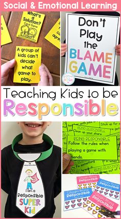 several different activities for teaching kids to be responsible on social and educational learning in the classroom