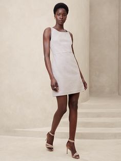 Linen-Blend Sheath Mini Dress | Banana Republic Factory White Maxi Sundress, Citron Dress, Animal Print Cocktail Dresses, Linen Sheath Dress, Simple White Dress, Leather Midi Dress, Empire Waist Maxi Dress, Orange Floral Dress, Pink Sleeveless Dress