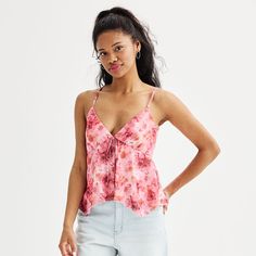 Pair this flirty, fun Juniors' Almost Famous Hankerchief Mesh Cami Top with any bottoms for an effortlessly stylish look.Click on this WOMEN'S GUIDE to find the perfect fit and more!Pair this flirty, fun Juniors' Almost Famous Hankerchief Mesh Cami Top with any bottoms for an effortlessly stylish look.Click on this WOMEN'S GUIDE to find the perfect fit and more!FEATURES Mesh construction Sleeveless Fully lined V-neckFIT & SIZING Fitted 21-in. lengthFABRIC & CARE Polyester, spandex Polyester lini Coquette Pink, Almost Famous, Junior Outfits, Clothing Size Chart, Rose Print, Cami Top, Pink Print, Cami Tops, Polyester Spandex