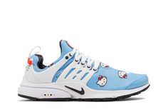 The Hello Kitty x Nike Air Presto ‘University Blue’ pays homage to the cartoon icon created by Yuko Shimizu in 1974. Inspired by an extremely limited 2004 collaboration that was gifted to friends and family, the retro runner features a Hello Kitty print throughout the bright blue mesh upper. The character’s likeness appears on the white TPU heel cage, while her signature red bow adorns the tongue. The sock-like build rests on an Air-infused Phylon midsole, accented with five multicolored dots th Hello Kitty Print, Yuko Shimizu, Air Presto, Nike Air Presto, University Blue, Blue Nike, Latest Shoes, Red Bow, White Light