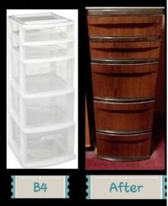 before and after photos of an old dresser turned into a storage unit with drawers on each side