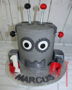 a birthday cake made to look like a robot