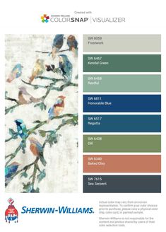 the color scheme for sherylin williams's birds on a branch with leaves