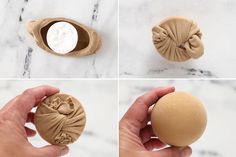 four pictures showing how to make an ornament out of clay and paper machs