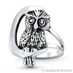 The featured ring is cast in oxidized .925 sterling silver and showcases a finely-crafted owl centerpiece finished with a solid & sturdy band. Your purchase will include a 30-Day Exchange or Money-Back Guarantee & Free US Shipping. Please email us for more details regarding this listing. Size: 10.  Color: Metal Type.  Gender: unisex.  Age Group: adult. Multi Gem Ring, Sterling Silver Birthstone Ring, Owl Animal, Owl Moon, Seed Pearl Ring, Gold Amethyst Ring, Gold Heart Ring, Vintage Silver Rings, Amethyst And Diamond Ring