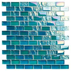 blue and green glass mosaic tile on a white background with the reflection of water in it