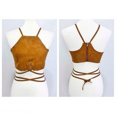 Brown Suede Strappy Zip Up Racerback Crop Top Tank Women’s Size M Women’s Size M Made In China Approximate Measurements (Flat Lay): Medium: Length: 10 In. (Straps Not Included In Measurement) Bust: 17.5 In. Condition: New Without Tags. Features: Zip Back Closure Racerback Neckline Suede Fabric Lined Convertible Straps On Hem For A Unique Style Reasonable Offers Welcome Feel Free To Contact Us About Any Questions Regarding Item A-257, 258 (M) Brown Summer Tank Top With Adjustable Straps, Casual Strappy Back Crop Top For Spring, Brown Tops With Adjustable Straps For Summer, Summer Racerback Crop Top With Adjustable Straps, Summer Crop Top With Adjustable Racerback Straps, Summer Adjustable Straps Racerback Crop Top, Brown Halter Crop Top For Summer, Brown Summer Crop Halter Top, Summer Tops With Crisscross Straps