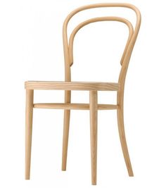 a wooden chair with a curved back and seat