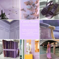 a collage of photos with purple and gold accents