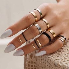 3 For $30! Bundle 3 Jewelry Items Marked “3/$30” And I’ll Send A $30 Offer! 14-Piece Minimalist Midi Rings Set Features Silver, Gold, & Black Rings Ranging From 0.6" To 0.7". A Great Variety For Any Outfit! Condition: Brand New! ** Please Ask Questions Prior To Purchase. ** Offers And Bundles Welcomed Smoke-Free, Pet-Free Home Ships Within 24 To 48 Hours Midi Ring Set, Stackable Ring Sets, Ring Sets Boho, Junk Jewelry, Cheap Rings, Gold Rings Stackable, Midi Rings, Minimalist Ring, Black Midi