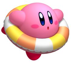 a pink mario kart character floating on top of an inflatable floater