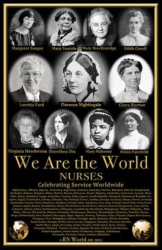 we are the world nurses poster in black and white with gold trimmings on it