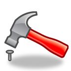 an image of a hammer and screwdriver on a white background with red highlights