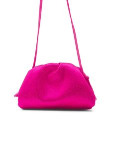 JUDIT Small Crystal Pouch Clutch in Hot Pink. All Sale Merchandise is FINAL SALE. All over Crystal. Leather pouch clutch. Single compartment. Magnetic frame closure. Leather strap included inside. Imported. Great Neck New York, Magnetic Frames, Leather Pouch, Sale Items, Leather Straps, Hot Pink, Pouch, Crystals, Pink