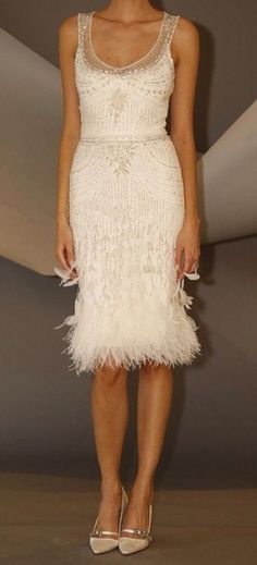 Carolina Herrera beaded dress Dress With Feathers, 2nd Wedding Dresses, White Sleeveless Dress, Reception Dress, Short Wedding Dress, Gorgeous Gowns, Wedding Dresses Vintage, Rehearsal Dinner, Carolina Herrera