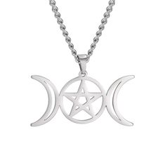 PRICES MAY VARY. Size: Pendant Size: 35.3*18mm, Chain Length: 45 + 5cm, Weight: 10.2g. Material：Triple Moon Goddess Necklace is made of Stainless steel which has the advantages of not fading, not easy to scratch and leaving marks, and never deformed. Design：The overall design for this Triple Moon Goddess Necklace is unique and exquisite. We provide you with Multiple types and colors can be choose.It can meet your different daily wearing needs,so these necklaces deserve to purchase. Packaging：Our Wicca Pentagram, Moon Goddess Necklace, Pentagram Necklace, Triple Moon Goddess, Pagan Jewelry, Triple Moon, Five Pointed Star, Moon Goddess, Stainless Steel Pendant