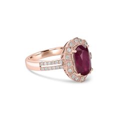 Exude elegance with this delicate ring. Featuring 3.00 carats of rich rubies and 0.26 carats of brilliant white diamonds, set in graceful 14K rose gold weighing 3.62 grams, it's a timeless piece that adds a touch of glamour to any ensemble. January Birthstone Jewelry, April Birthstone Jewelry, September Birthstone Jewelry, March Birthstone Jewelry, Yellow Jewelry, Brown Jewelry, June Birthstone Jewelry, August Birthstone Jewelry, July Birthstone Jewelry