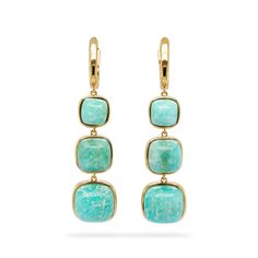 Amazonite 3 Stone Earring in Brass Elegant Turquoise Brass Jewelry, Formal Brass Jewelry With Natural Stones, January Birthstone Jewelry, April Birthstone Jewelry, September Birthstone Jewelry, March Birthstone Jewelry, Yellow Jewelry, Brown Jewelry, June Birthstone Jewelry