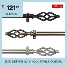 three different styles of curtain rods with the price below $ 12 / 1 99 reg $ 29 00